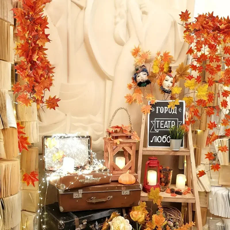 Artificial Fall Maple Leaf Garland Fake Plants Autumn Decor Leaves Vine for Thanksgiving Halloween Festivals Wedding Decora