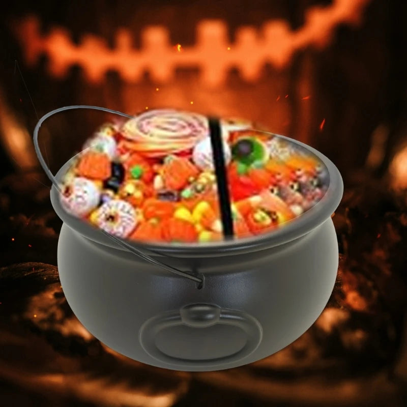 32cm Large 12Inch Black Cauldron Kettle Bucket Witches Sweets Candy Bowl for Halloween Trick or Treating Party Decoration