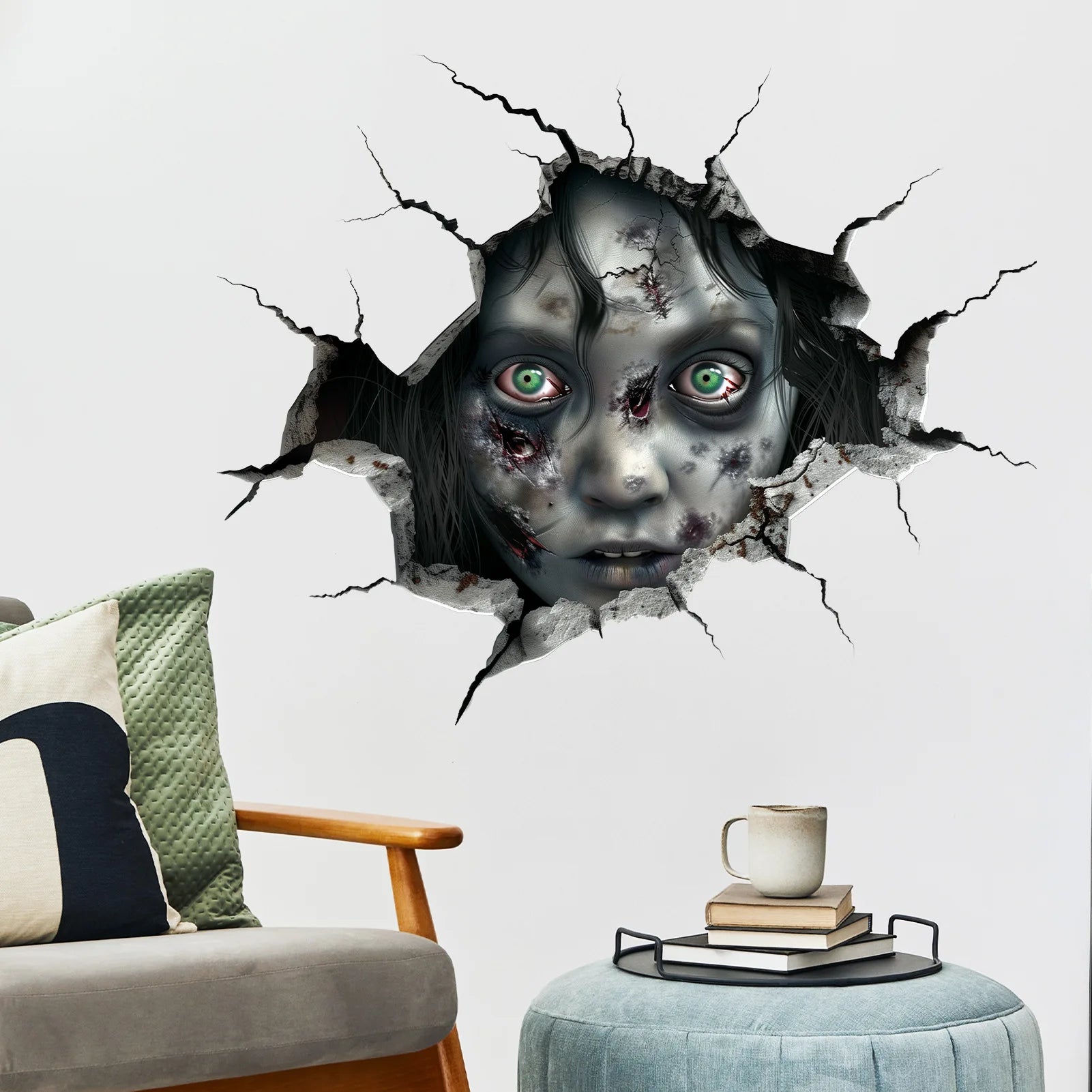 Halloween Wall Stickers Horror Thriller Broken Wall Zombie Theme Party Home Decoration Wall Stickers