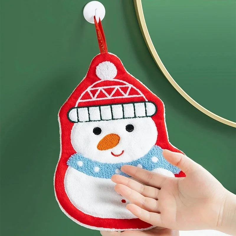 New Cartoon Snowman Christmas Towel - Coral Fleece Absorbent Cleaning Cloth for Kitchen Bathroom Xmas Gifts