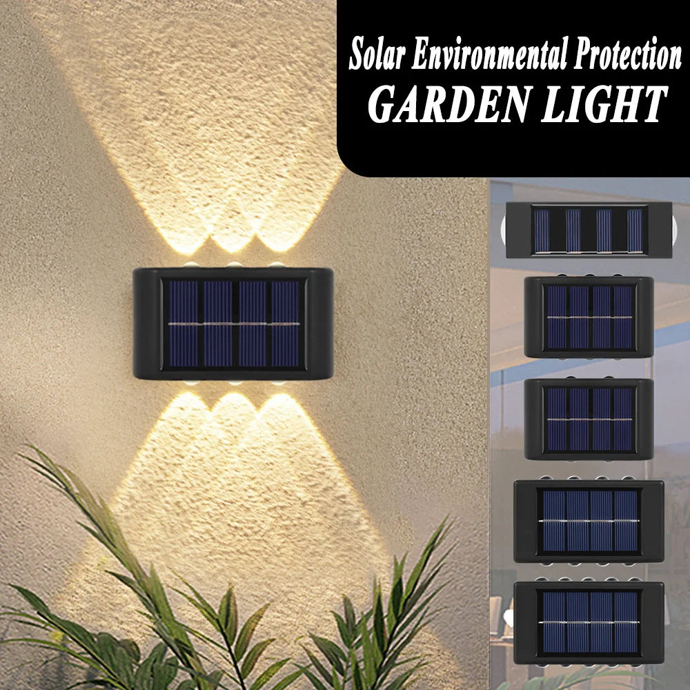 Solar Wall Lamp Outdoor 4/6/8/10/12/16LED Light Waterproof Up And Down Luminous Lighting Balcony Yard Garden Decoration Lights