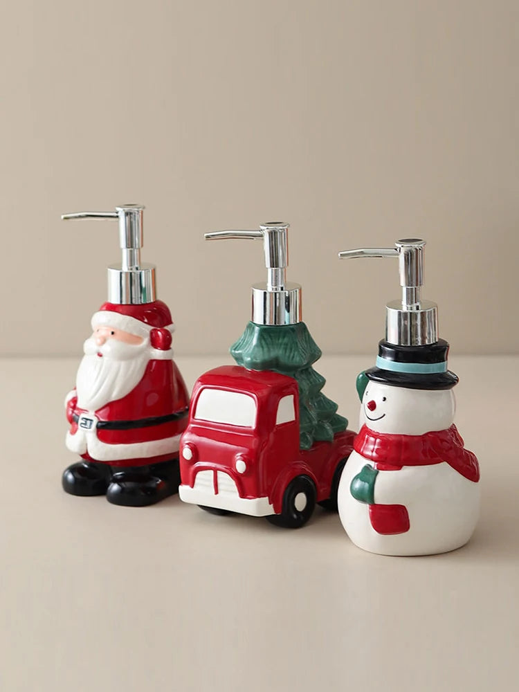 Painted Christmas Ceramic Lotion Bottle Hand Sanitizer Shampoo Moisture Bottled Hotel Press Soap Dispenser Bathroom Accessories