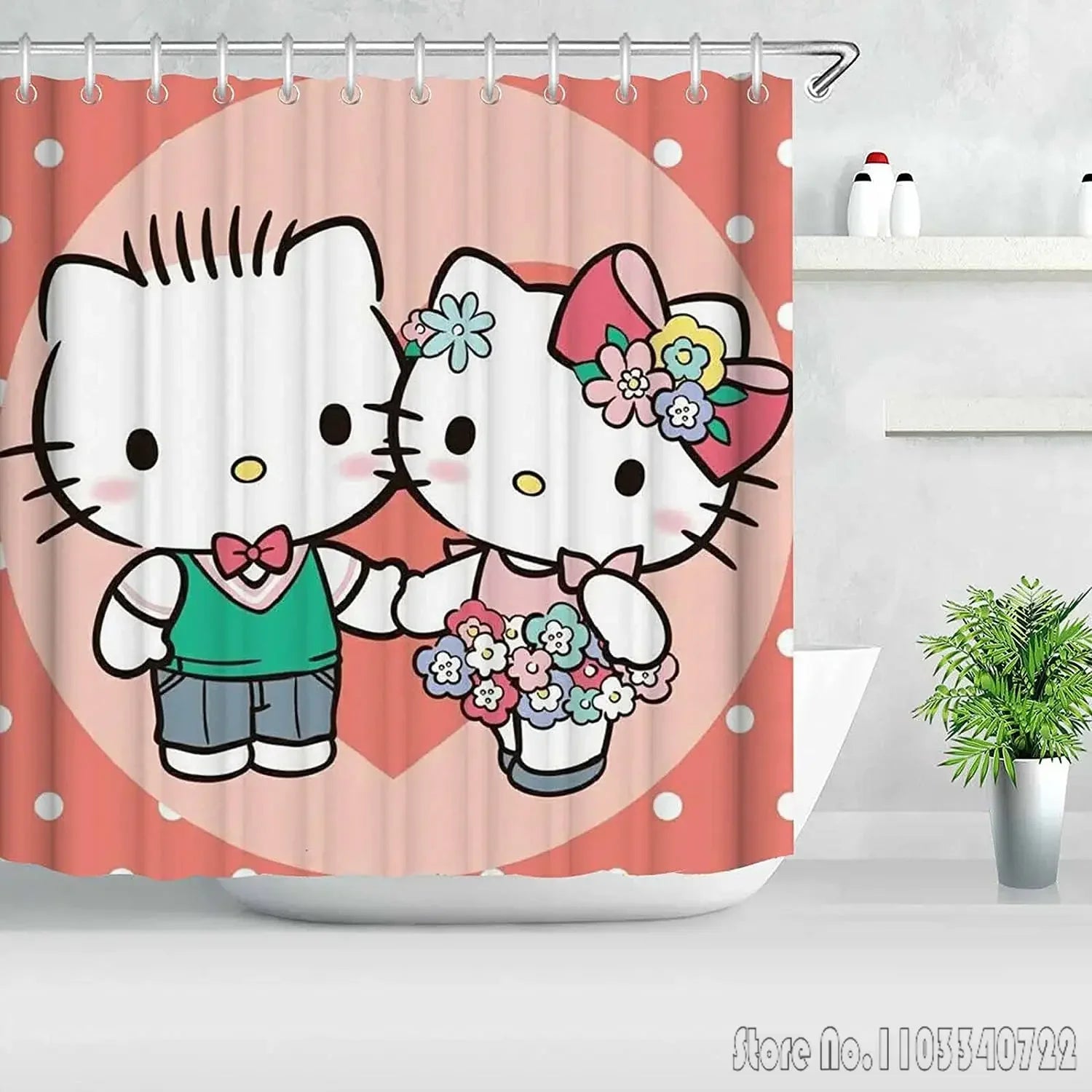 Hello Kitty Shower Curtain Cute Printed Cartoon Bathroom Accessories Decor Sets Full Set Luxury Curtains Home Decor Anime