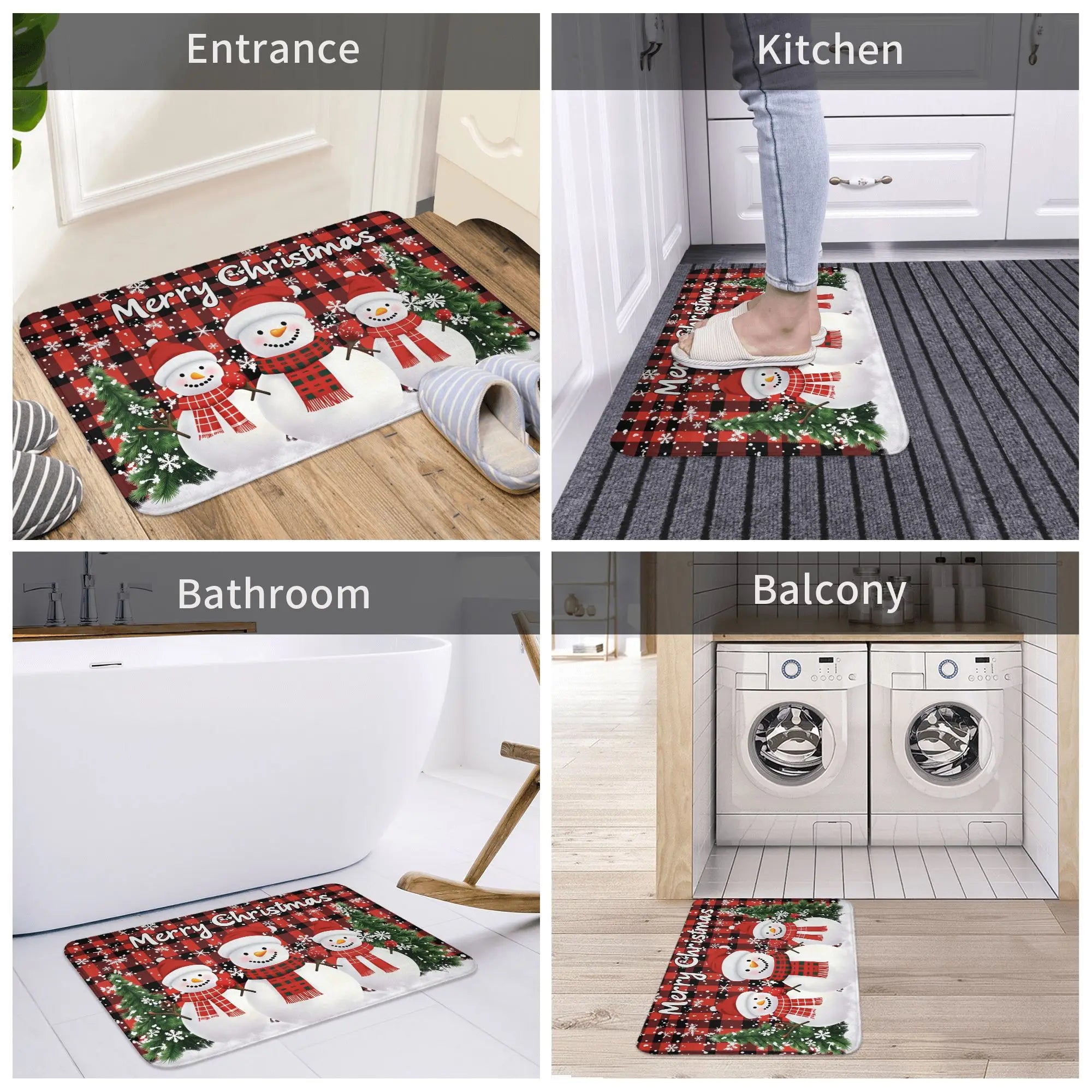 Snowman Pattern Merry Christmas Doormat Non-Slip Entrance Kitchen Bath Door Floor Mat  Toilet Carpet Rug