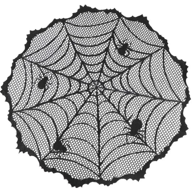 Halloween Spiderweb Tablecloth Black Lace Cobweb Decor with Spiders for Fireplace Mantle Kitchen Party Table Decorations
