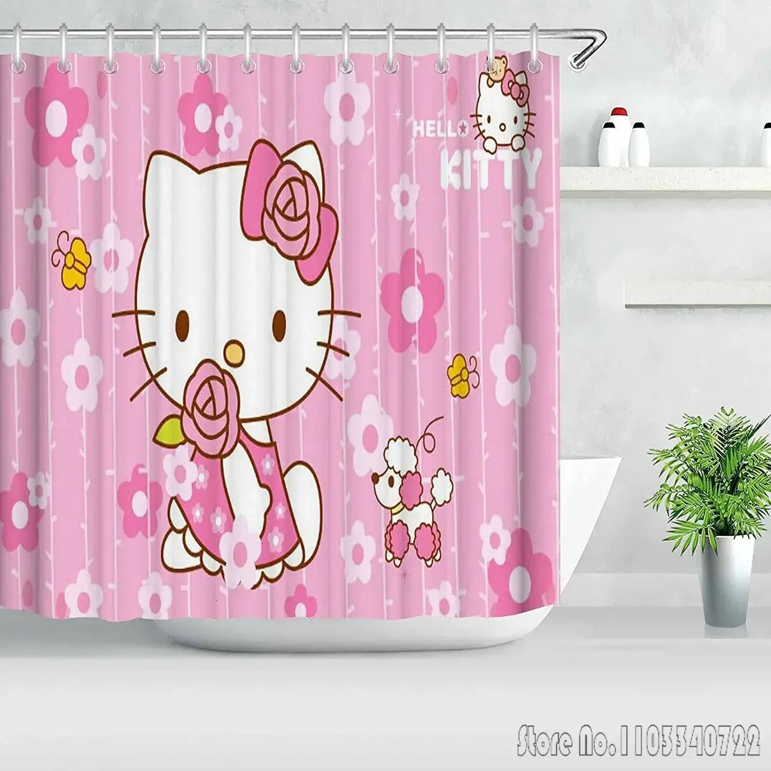 Hello Kitty Shower Curtain Cute Printed Cartoon Bathroom Accessories Decor Sets Full Set Luxury Curtains Home Decor Anime