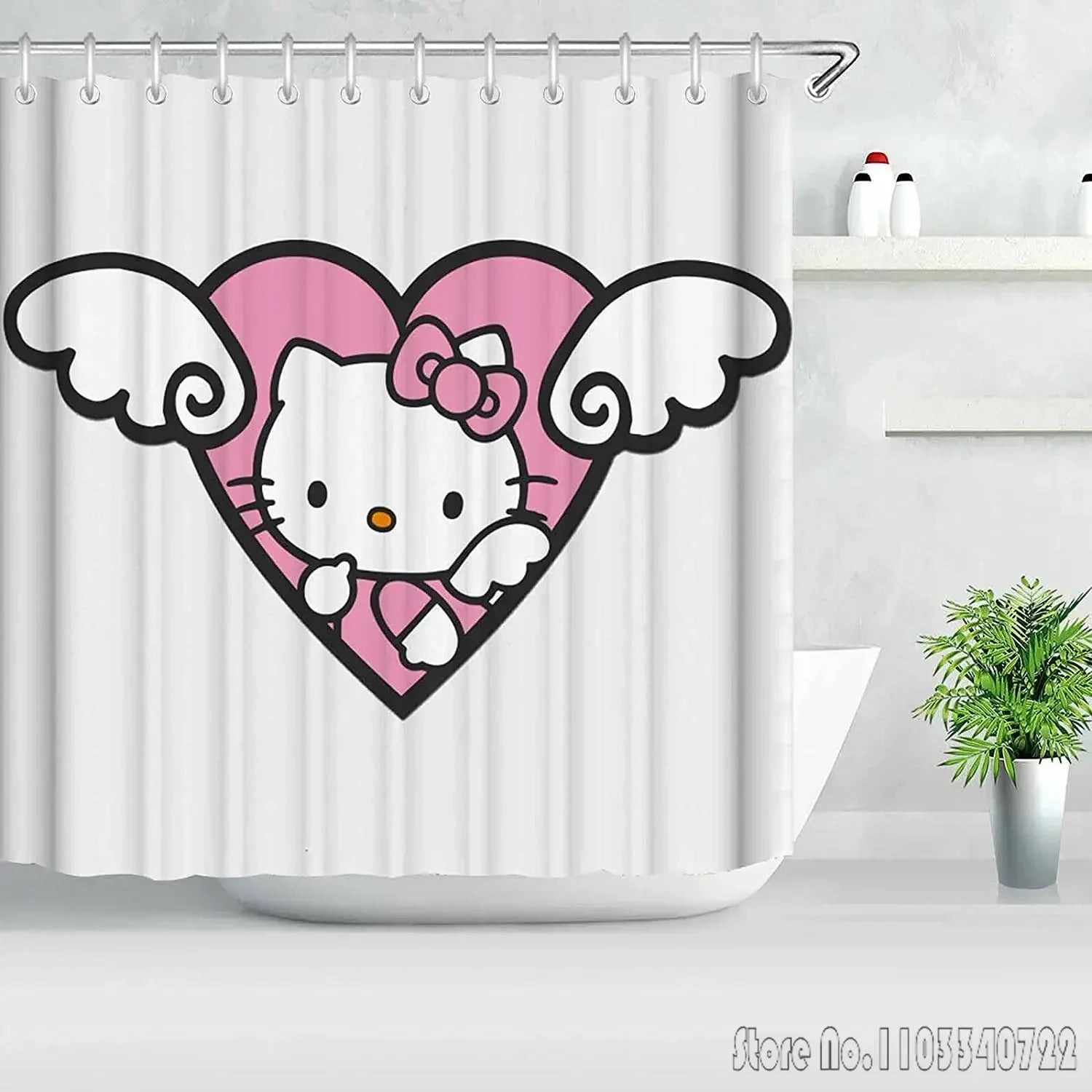 Hello Kitty Shower Curtain Cute Printed Cartoon Bathroom Accessories Decor Sets Full Set Luxury Curtains Home Decor Anime