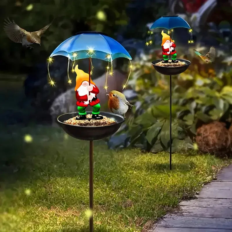 1/2PCS Elf Statue Solar Automatic Bird Feeder with Warm White Solar String Light Outdoor Garden Decor Bird Feeder for Patio Lawn