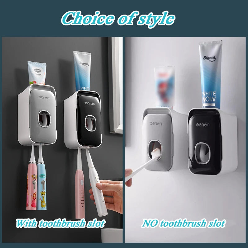 MENGNI Automatic Toothpaste Dispenser Wall-Mounted Bathroom Toothpaste Squeezer Punch-Free Toothbrush Holder Rack Bathroom Acces