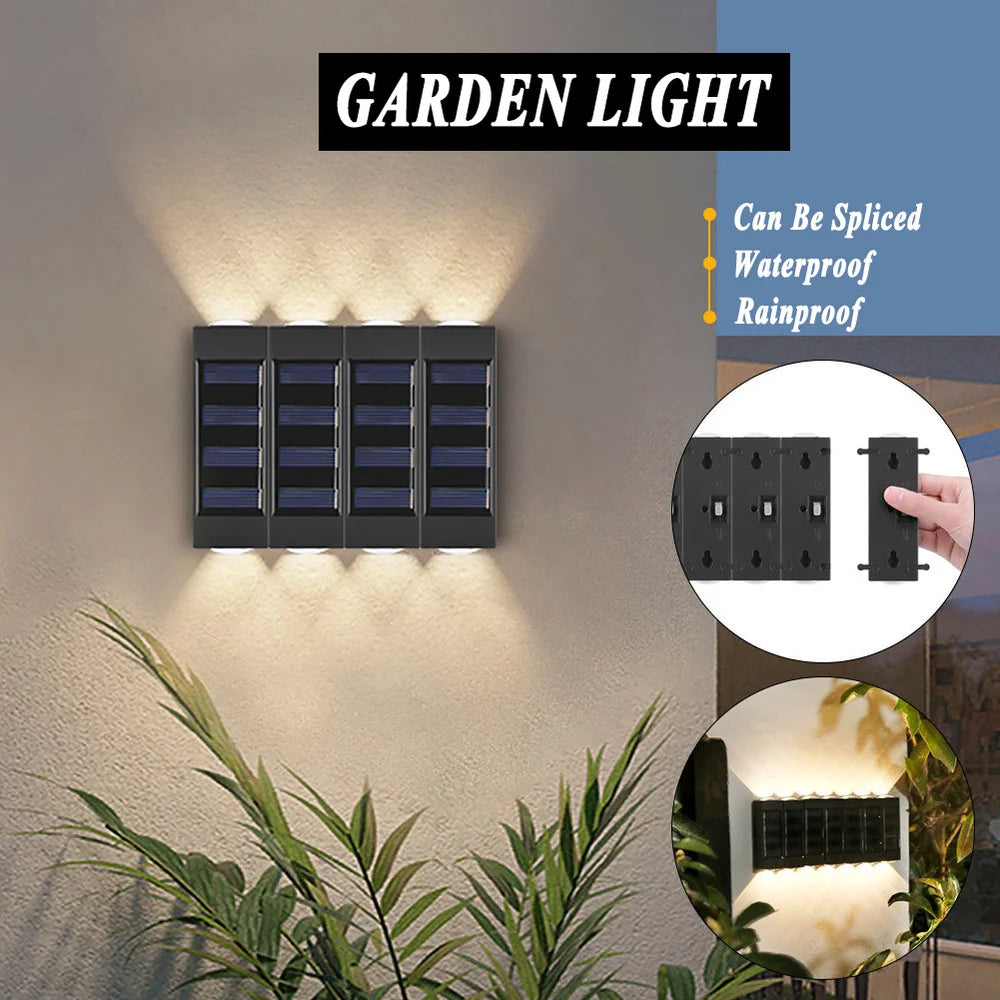 Solar Wall Lamp Outdoor 4/6/8/10/12/16LED Light Waterproof Up And Down Luminous Lighting Balcony Yard Garden Decoration Lights