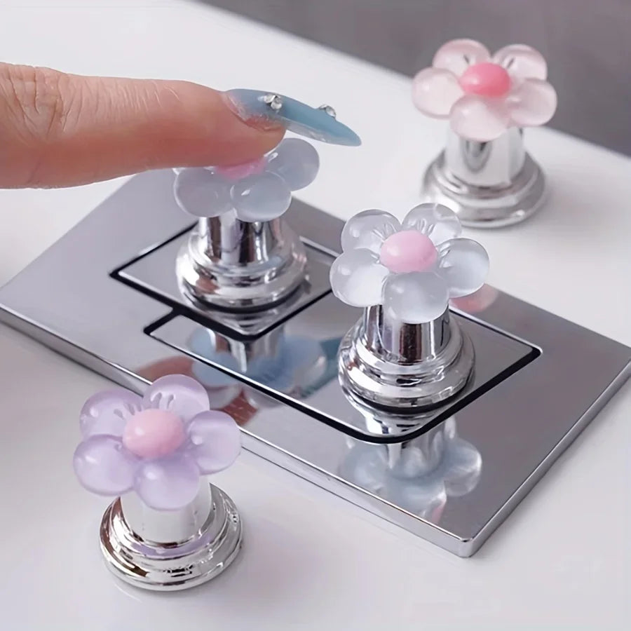 Essential Floral Toilet Flush Handle for Bathroom - Fashionable Bathroom Accessory, Long Nail Design, Easy to Press