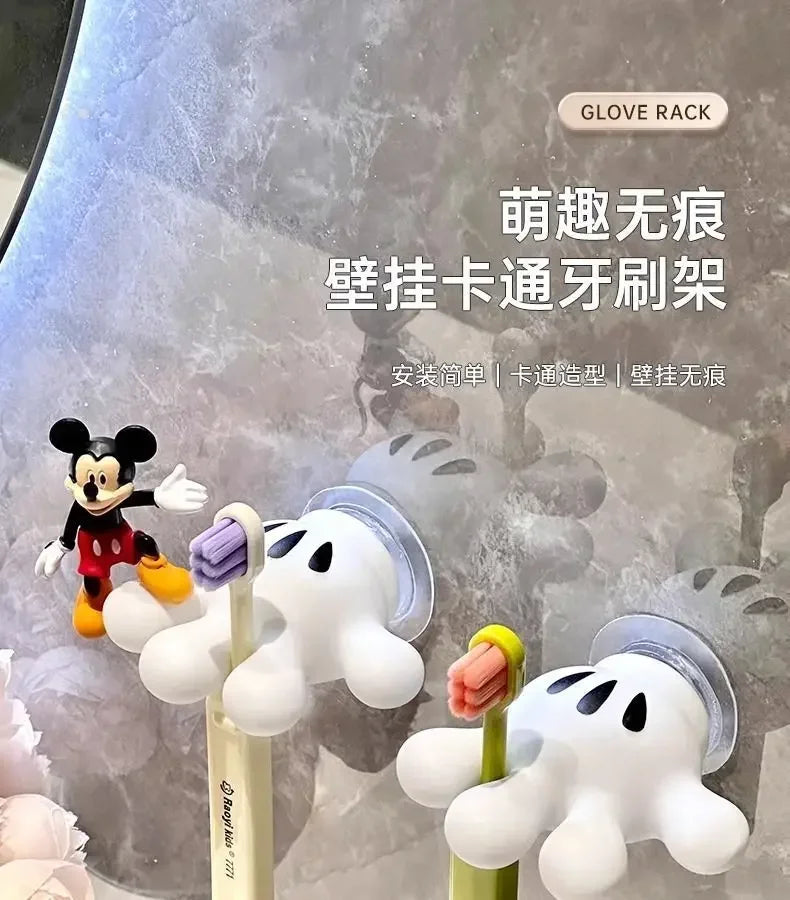 Cute Mickey Mouse Toothbrush Holder Cartoon Anime Toothbrush Stand PVC Suction Cup Bathroom Storage Accessories Kid Gifts