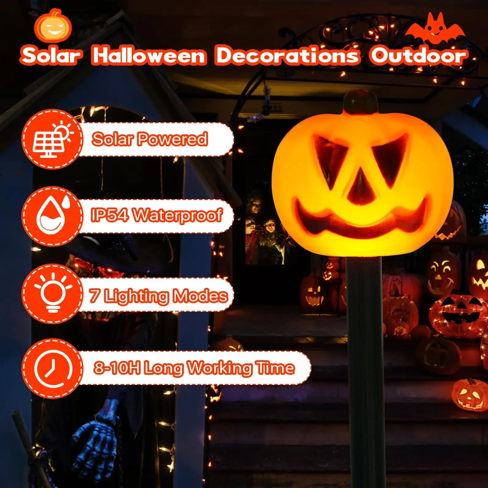 5PCS/Set Pumpkin,Ghost Solar Halloween Lights Outdoor Waterproof Pathway Light Garden Home Decoration Lamp Halloween Accessories