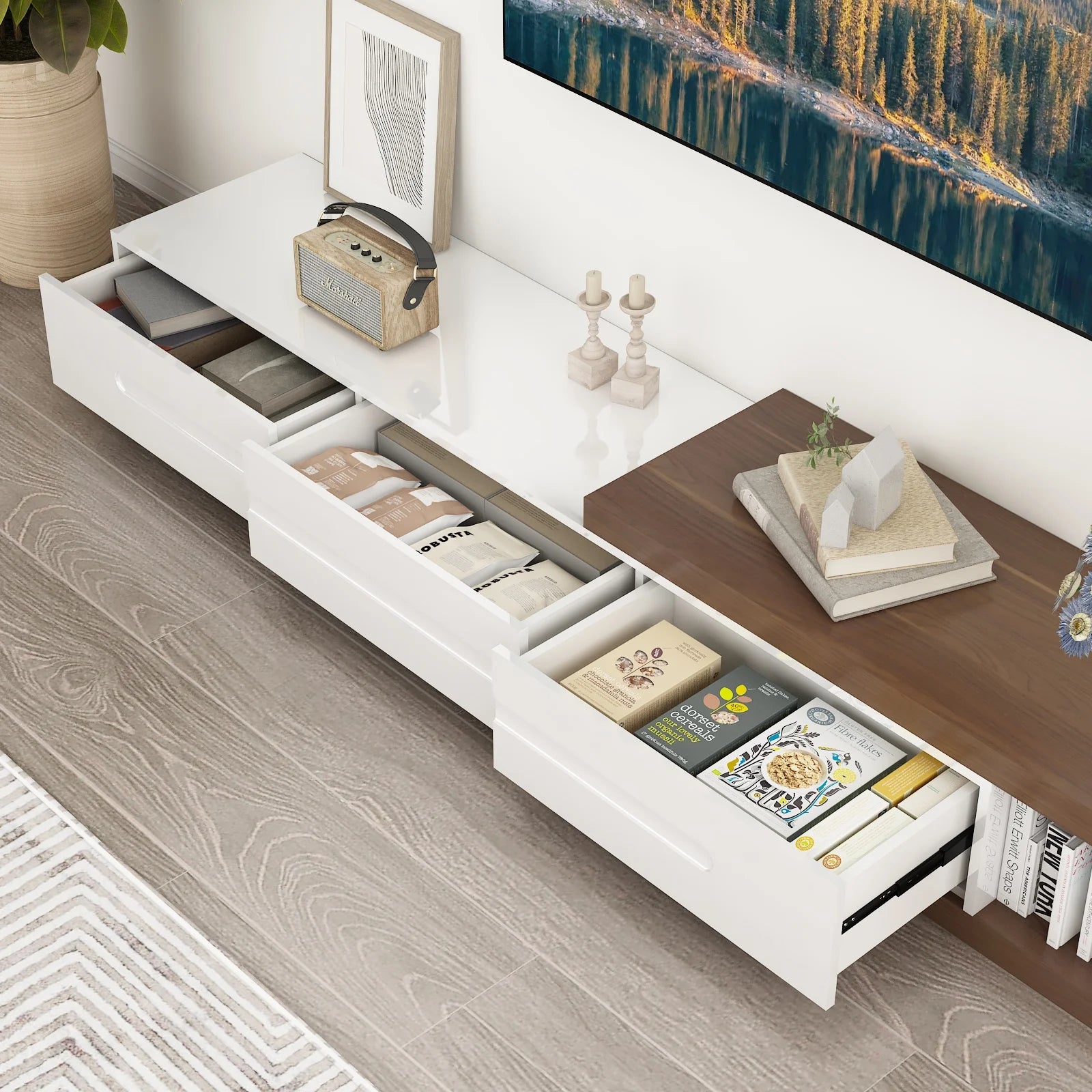 82-110'' Extendable TV Stand for Up to 120