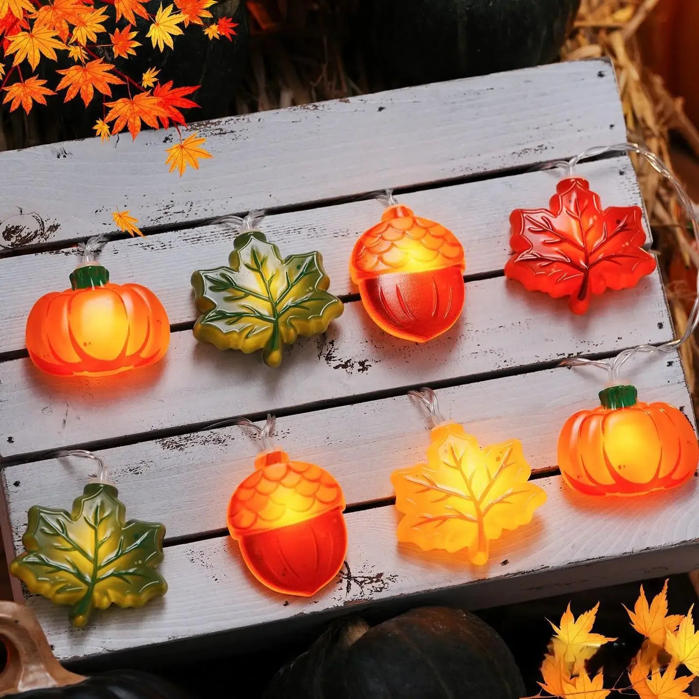 1.5/3m Halloween LED Pumpkin Light String Nut Maple Leaf Lamp Home Christmas Party Decoration Hanging Lights Thanksgiving Gifts