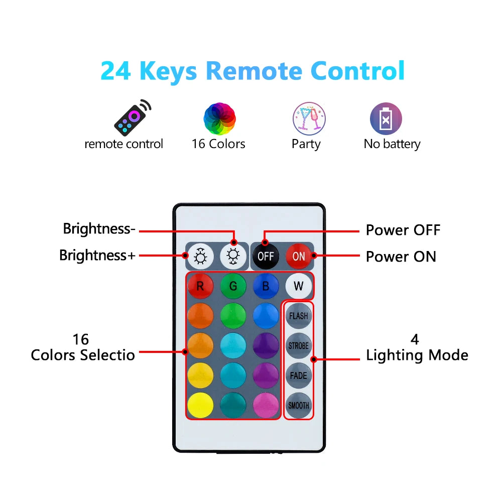 24 Key Remote Control Smart Lamp Atmosphere Light 16 Colors RGB Bulb LED Multicolor Bulb E27 220V Household Lighting Dimmable