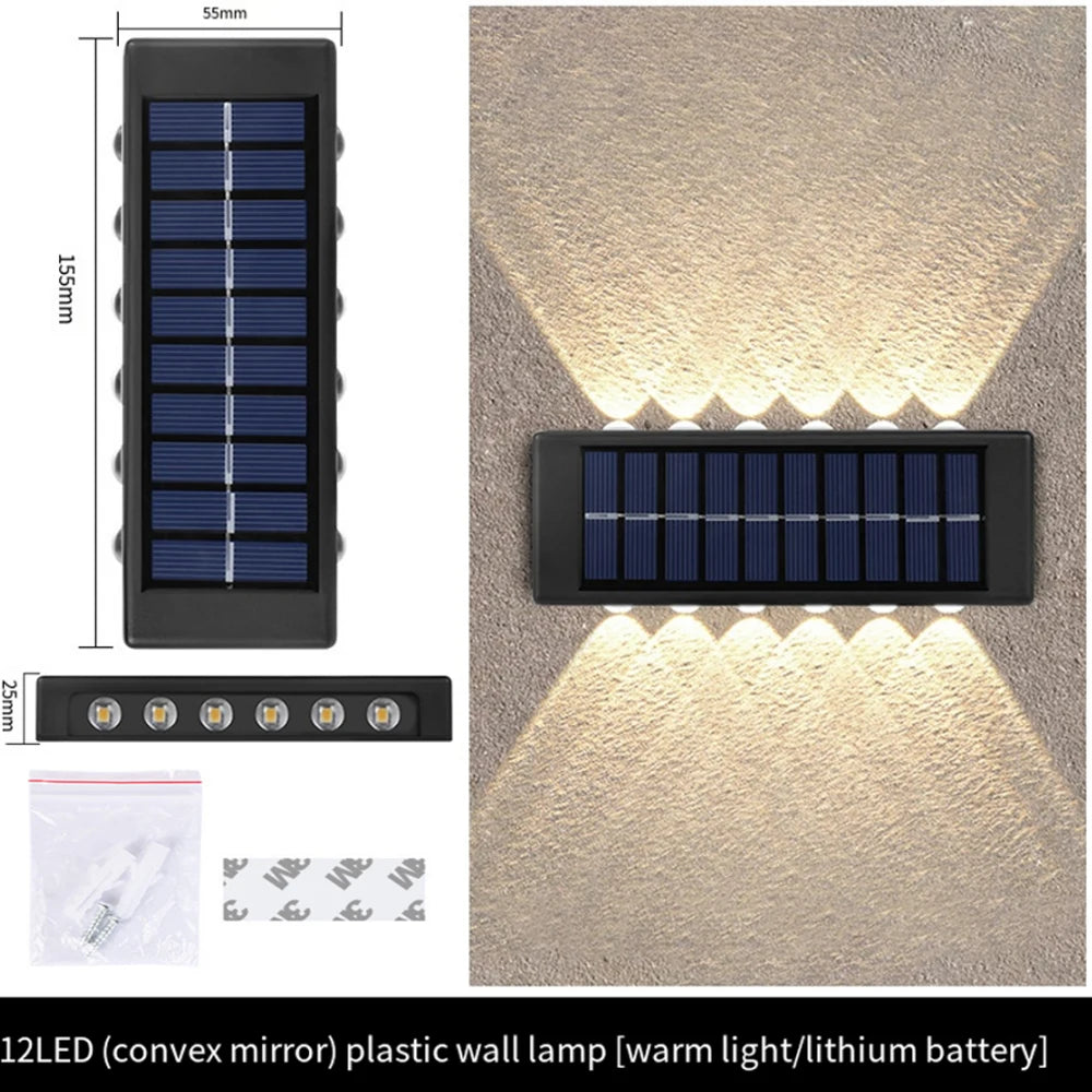 Solar Wall Lamp Outdoor 4/6/8/10/12/16LED Light Waterproof Up And Down Luminous Lighting Balcony Yard Garden Decoration Lights