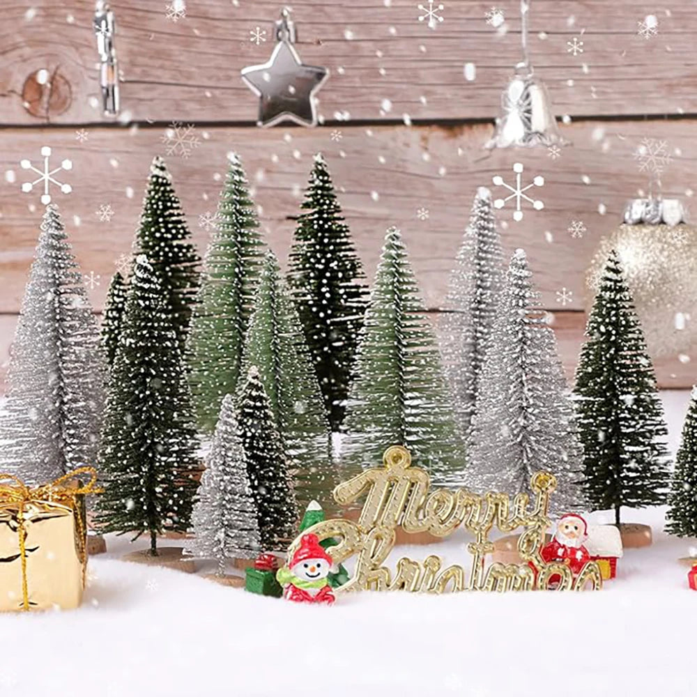 Mini Christmas Trees Different Size Craft Artificial Wooden Base Mini Christmas Tree Xmas Home Party New Year 2025 Decoration