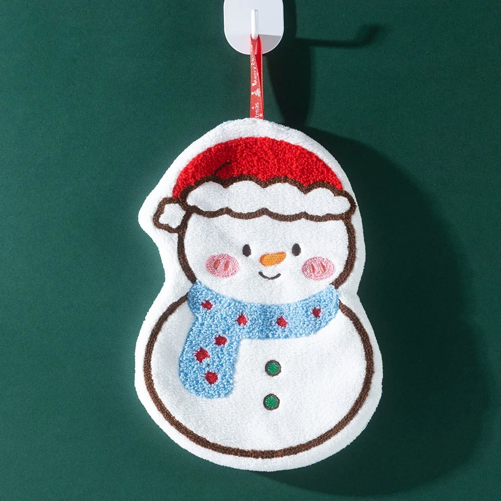 New Cartoon Snowman Christmas Towel - Coral Fleece Absorbent Cleaning Cloth for Kitchen Bathroom Xmas Gifts