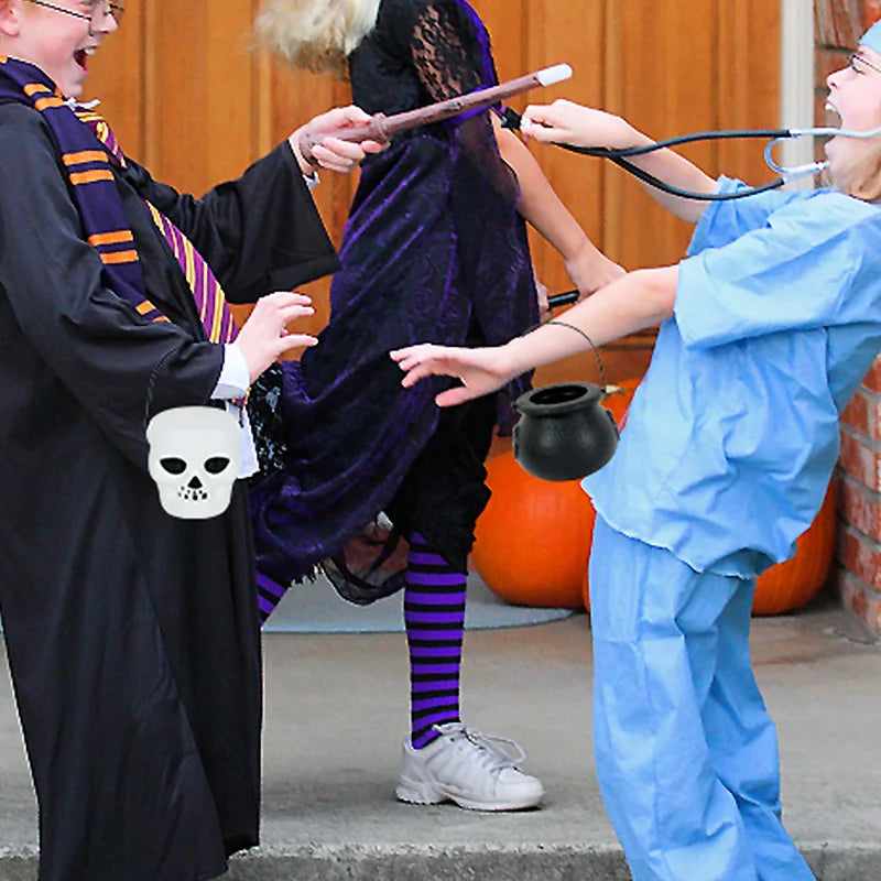 6pcs Halloween Witch Cauldron Candy Jar Trick Or Treat Skull Wizard Pot Cookies Gift Buckets For Kids Halloween Party Home Decor