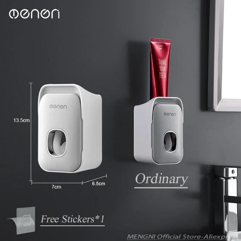 MENGNI Automatic Toothpaste Dispenser Wall-Mounted Bathroom Toothpaste Squeezer Punch-Free Toothbrush Holder Rack Bathroom Acces