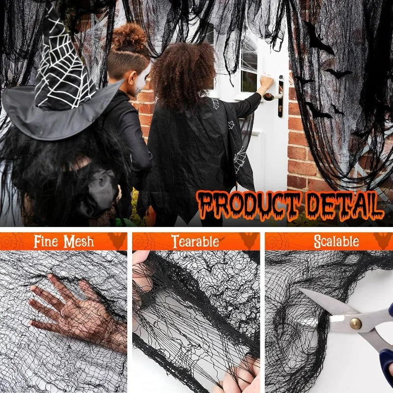 Halloween Black Gauze Outdoor Hanging Scary Gauze Ghost Cloth for Haunted House Scene Props Halloween Party Decoration Props