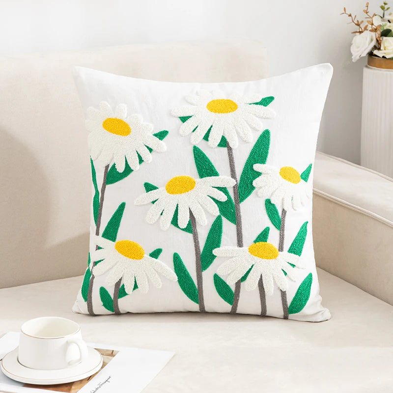 LANMOLIFE Pure Cotton Embroidery Office Cushion Pillowcase Car Cushion Cover45X45CM Lumbar Pillowcase Sofa Pillowcase