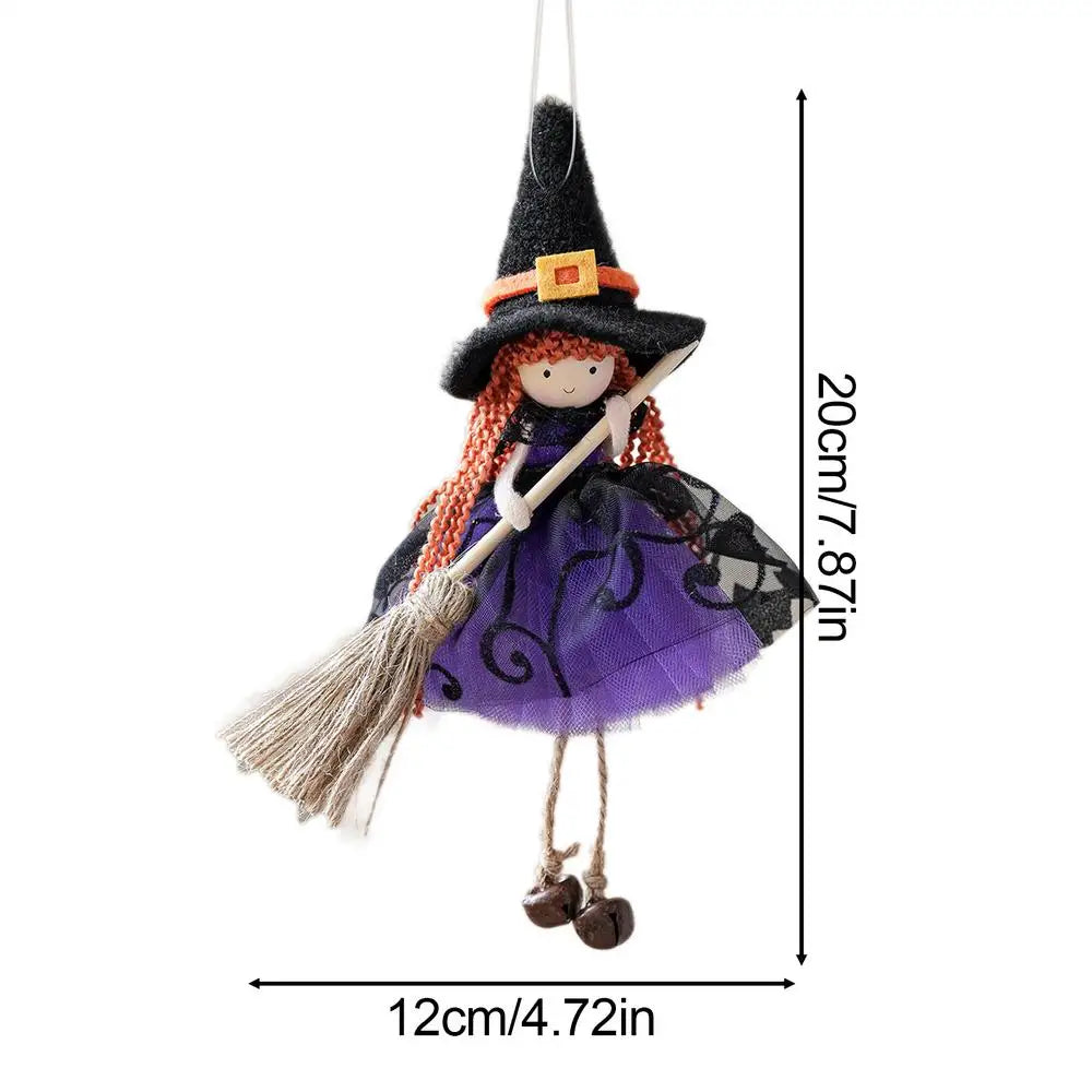 Kitchen Witch Halloween Witch Doll Hangable Decoration with Broom Collectible Figurine Ornament Hangable for Kitchen Haunted