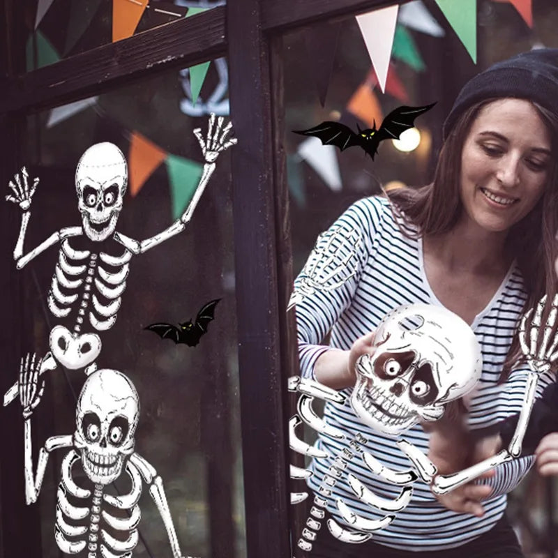 4-Pack Halloween Skeleton Window Clings - PVC Static Sticker Decal for Halloween Party Decoration Reusable Window and Wall Decor