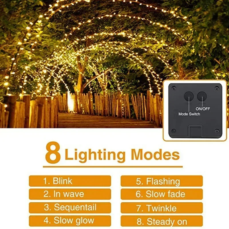 Led Solar Fairy String Lights 8 Modes Christmas Led Light Outdoor Garden Patio Wire Garland Light Christmas Lights