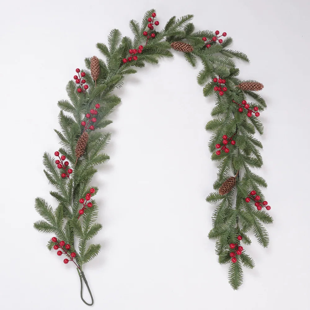 YeeNanee Realistic Christmas Spruce Garlands with Pinecone Red Berry Greenery Pineneedle Vine for Home Fireplace Mantle Decor