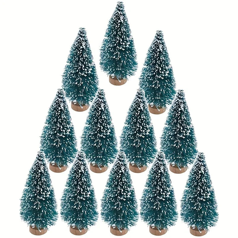 24pcs, Mini Christmas Sisal Snow Frost Tree with Wooden Bottling Brush - Perfect Desktop Tree for Christmas Party and Home Decor