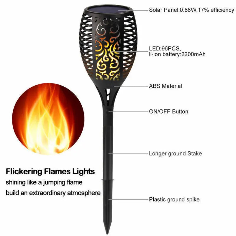 12LED Solar Flame Torch Light Flickering Light Waterproof Garden Decoration Outdoor Lawn Path Yard Patio Floor Lamp
