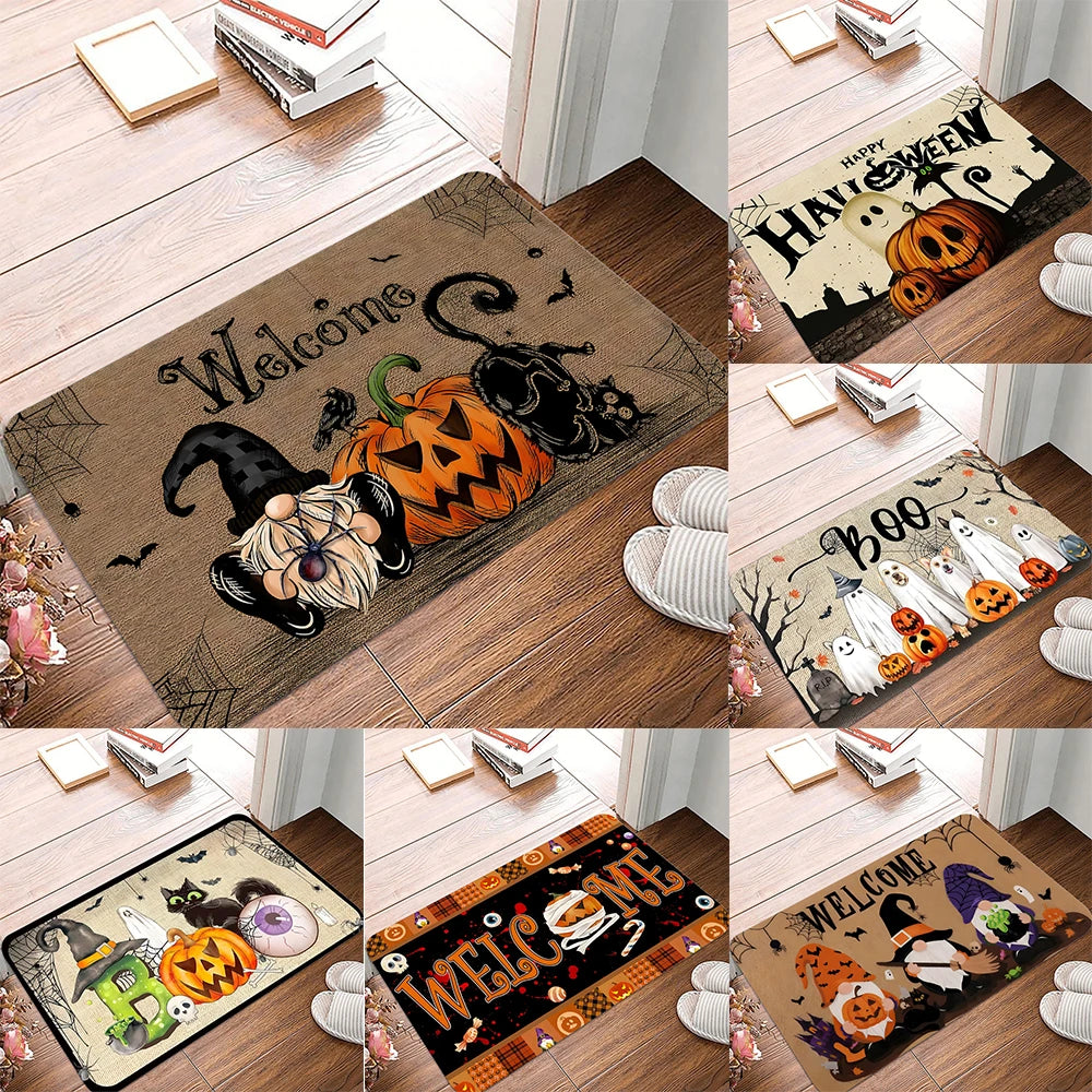 Halloween Ghost Pumpkin Printed Kitchen Carpet Living Room Dining Room Laundry Floor Mat Bath Balcony Hallway Non-slip Door Mat