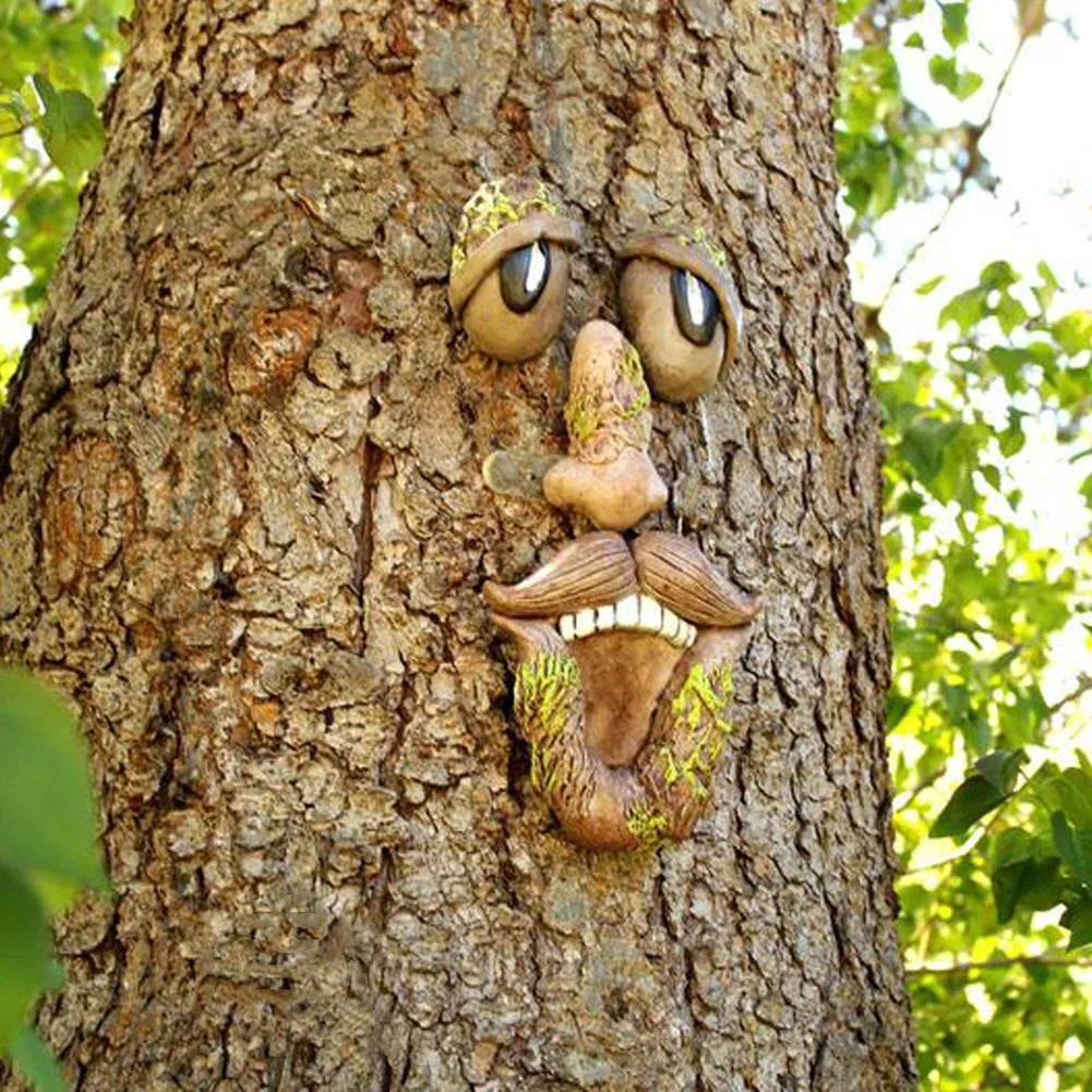 Peeker Yard Art Outdoor Tree Funny Old Man Face Sculpture Whimsical Tree Face Garden Decoration