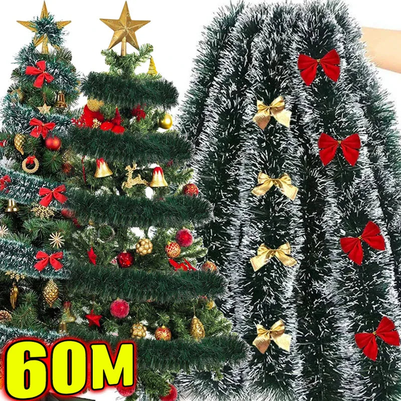 60/2m Christmas Green Cane Ribbons Garland Xmas Tree Ornaments Cane Ribbon Wreath Hanging Pendents DIY Home Party Decor Supplies