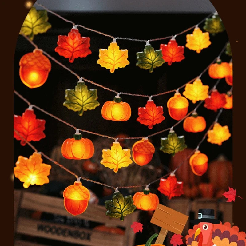 1.5/3m Halloween LED Pumpkin Light String Nut Maple Leaf Lamp Home Christmas Party Decoration Hanging Lights Thanksgiving Gifts