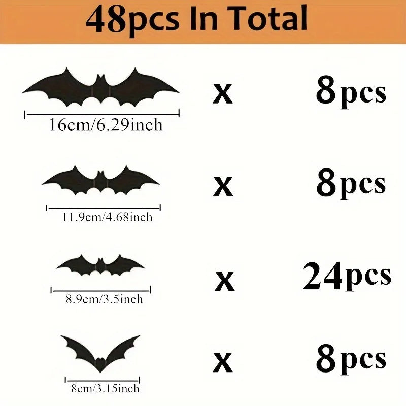 3D Black PVC Bats Wall Decals - Halloween Party Supplies Stick-on Scary Bat Stickers for Home and Bar Room Decor wall stickers