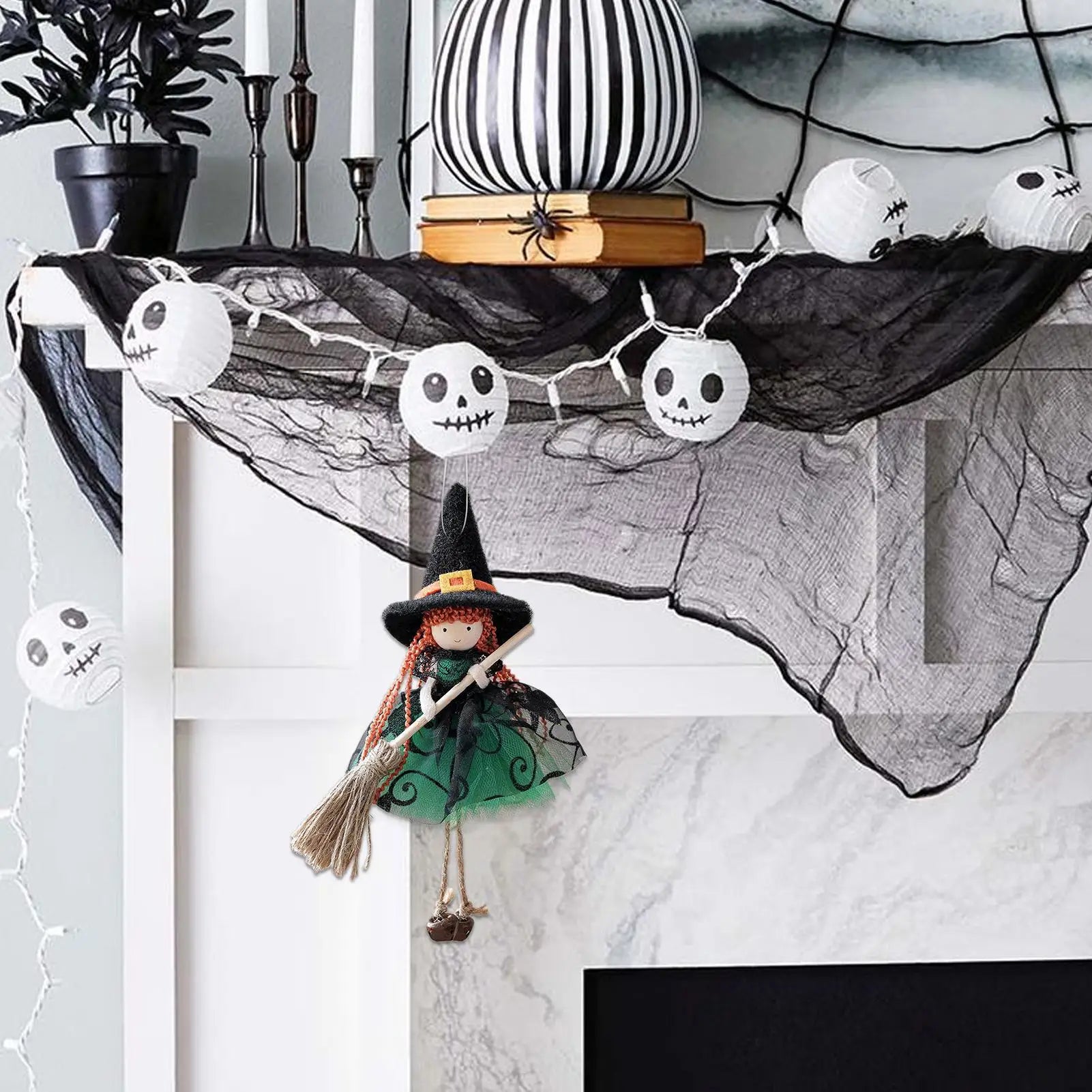 Kitchen Witch Halloween Witch Doll Hangable Decoration with Broom Collectible Figurine Ornament Hangable for Kitchen Haunted