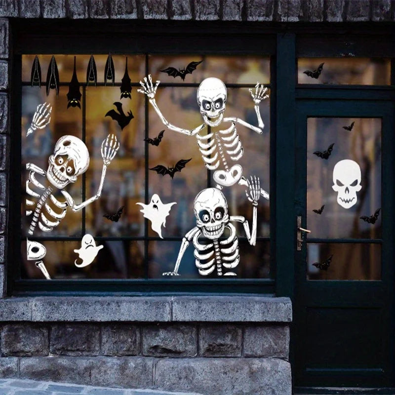 4-Pack Halloween Skeleton Window Clings - PVC Static Sticker Decal for Halloween Party Decoration Reusable Window and Wall Decor