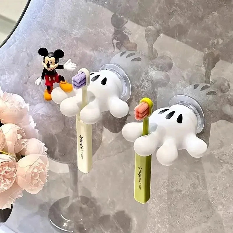 Cute Mickey Mouse Toothbrush Holder Cartoon Anime Toothbrush Stand PVC Suction Cup Bathroom Storage Accessories Kid Gifts