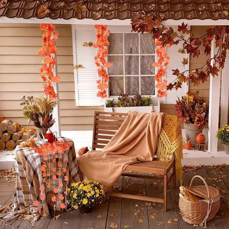 Artificial Fall Maple Leaf Garland Fake Plants Autumn Decor Leaves Vine for Thanksgiving Halloween Festivals Wedding Decora