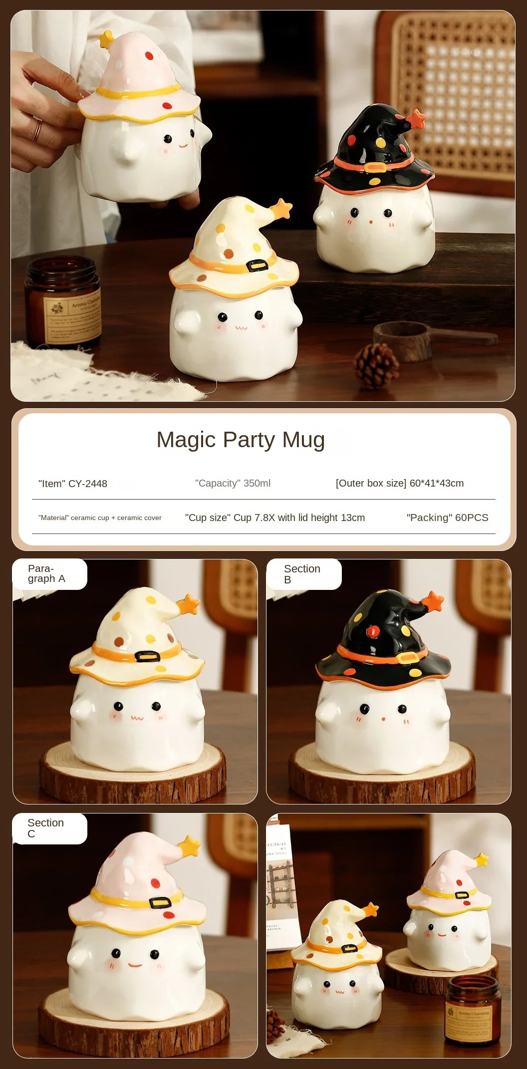 Creative Funny Ghost Ceramic Mugs Coffee Cups with Lids Office Afternoon Tea Coffee Cup Halloween Easter Gifts Friends