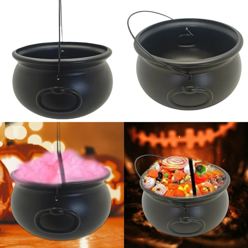 32cm Large 12Inch Black Cauldron Kettle Bucket Witches Sweets Candy Bowl for Halloween Trick or Treating Party Decoration