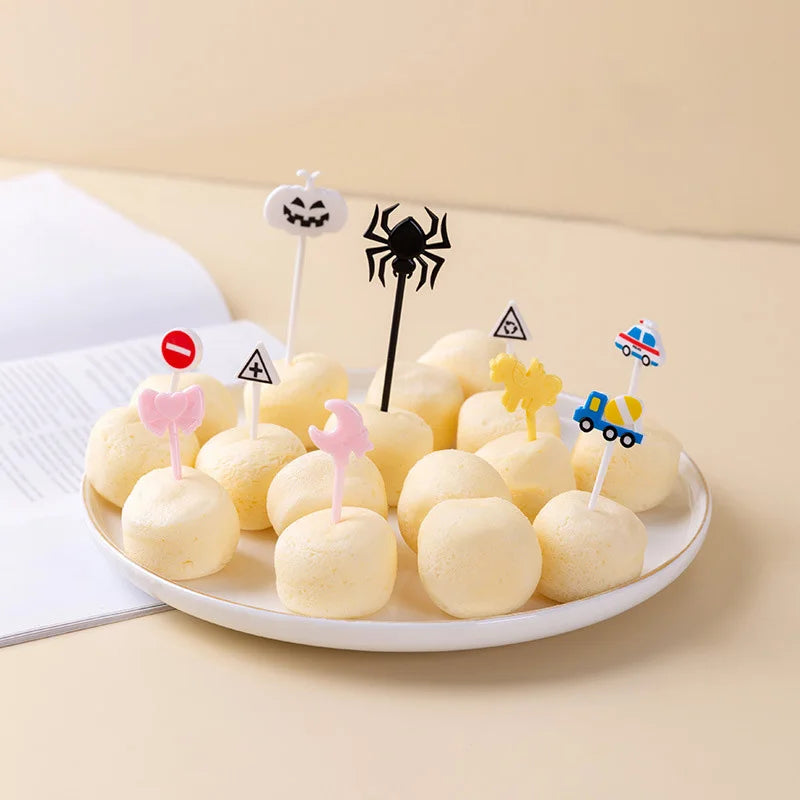 Halloween Series Plastic Fruit Fork Set Cute Cartoon Shape Cake Dessert Forks Decorations Children Lunches Toothpick Supplies