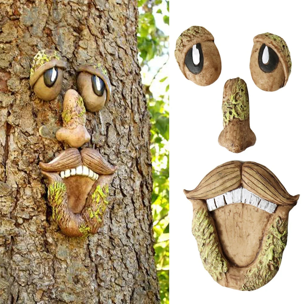Peeker Yard Art Outdoor Tree Funny Old Man Face Sculpture Whimsical Tree Face Garden Decoration