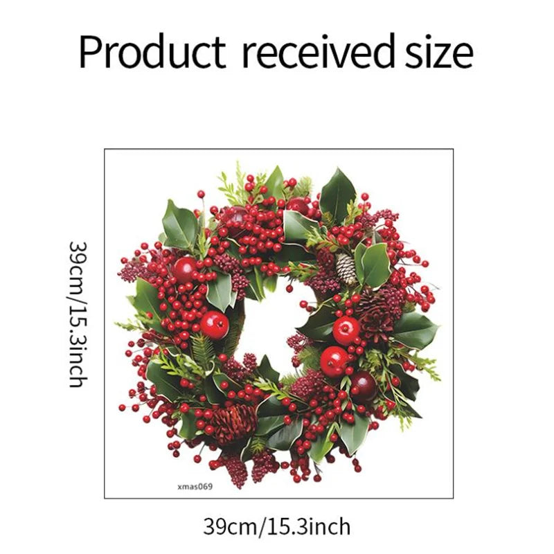 Merry Christmas Wreath Wall Stickers Self-adhesive PVC Red Berry Garland Wallpaper for Home Room 2025 Happy New Year Wall Decor