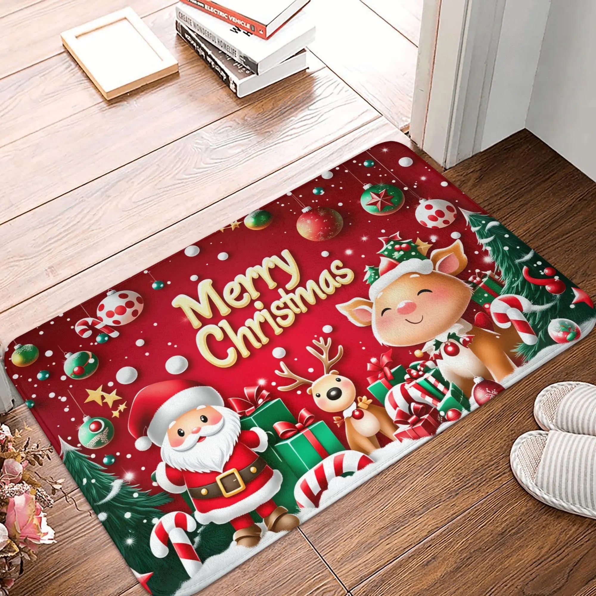 Snowman Pattern Merry Christmas Doormat Non-Slip Entrance Kitchen Bath Door Floor Mat  Toilet Carpet Rug