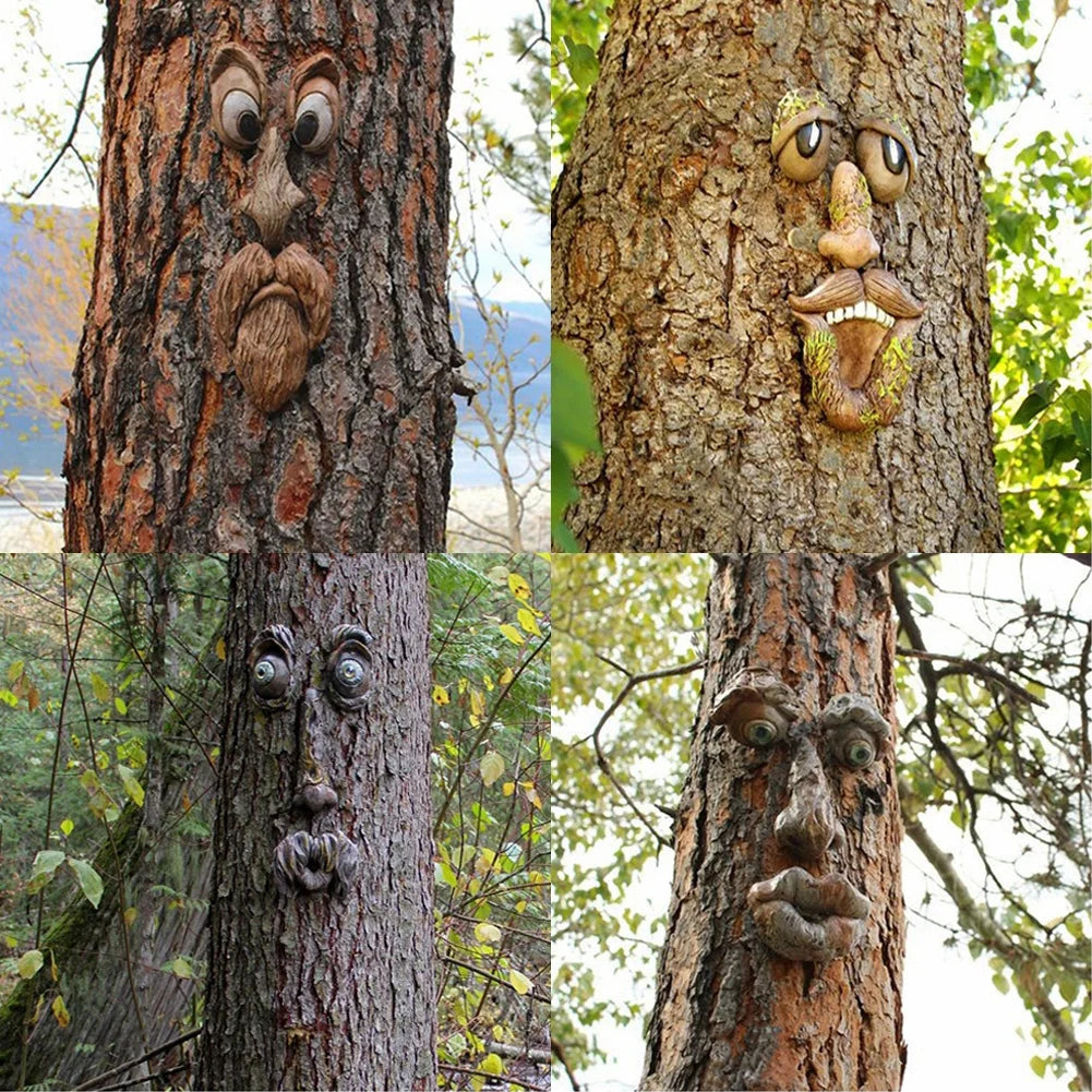 Peeker Yard Art Outdoor Tree Funny Old Man Face Sculpture Whimsical Tree Face Garden Decoration