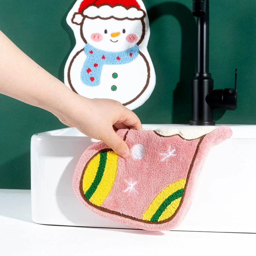 New Cartoon Snowman Christmas Towel - Coral Fleece Absorbent Cleaning Cloth for Kitchen Bathroom Xmas Gifts